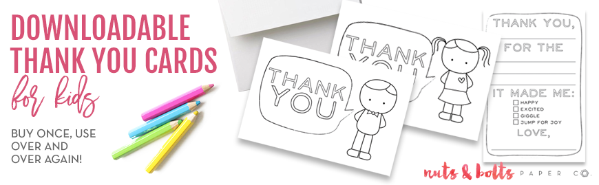 downloadable thank you cards for kids, printable thank you cards, kid thank you cards