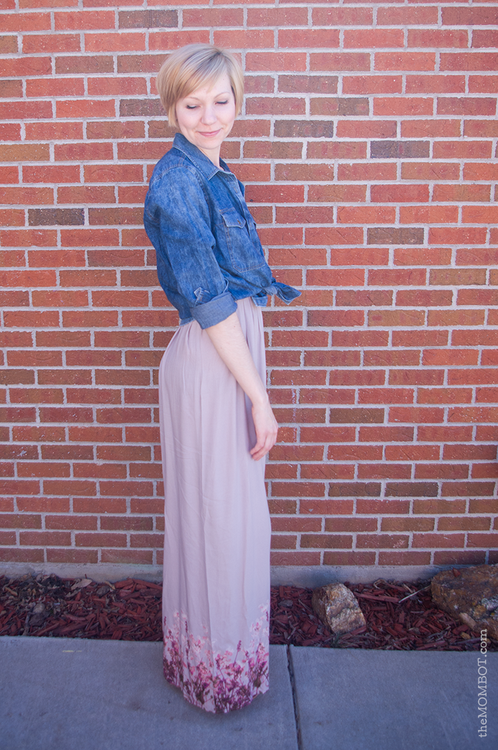 Maxi skirts with denim shirt best sale