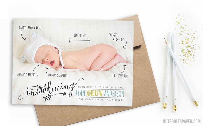 birth announcement, arrows, baby birth announcement, stats birth announcement, fun birth announcement, modern birth announcement