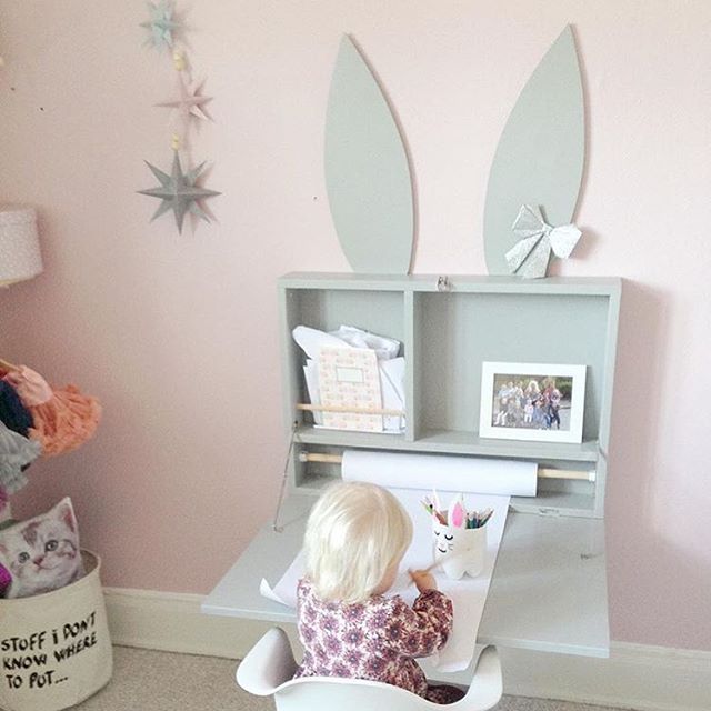 Kid's desks, kid's homework area, kid's homework desk, kid spaces, bunny desk, fold down desk