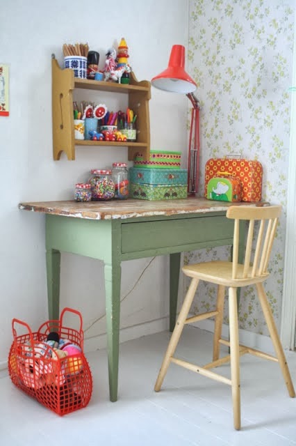 Kid's desks, kid's homework area, kid's homework desk, kid spaces, vintage desk, antique desk