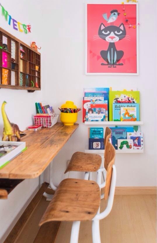 Kid's desks, kid's homework area, kid's homework desk, kid spaces, vintage desks, schoolhouse desks