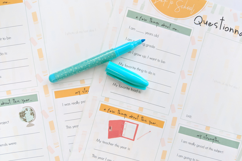 free first and last day of school questionnaire printable